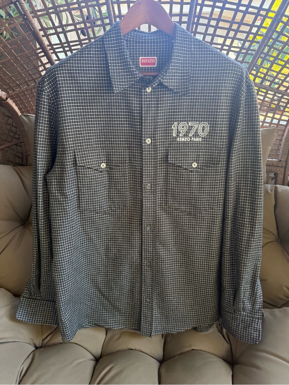 Kenzo Black & White Check Long-Sleeve Button-Down Shirt